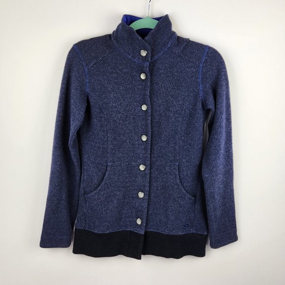 Mountain Hardwear Heather Blue Wool Blend Button Up Sweater sz S - Picture 1 of 8